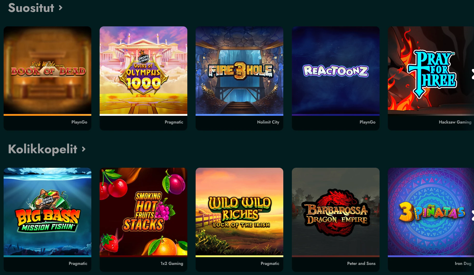 Flaksi casino game selection